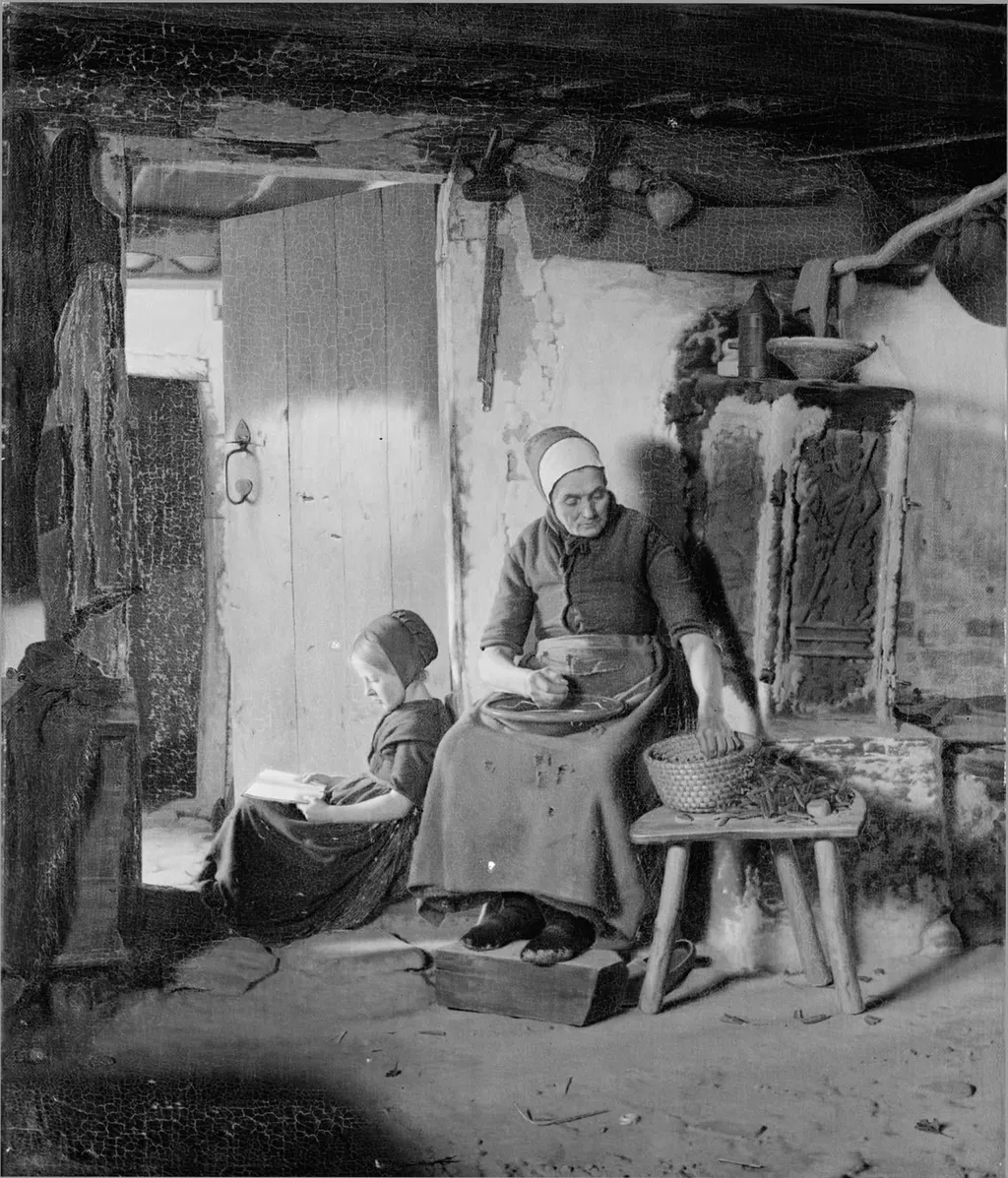 Domestic Scene in a Poor Peasant's Living-Room, by Unknown, 1859