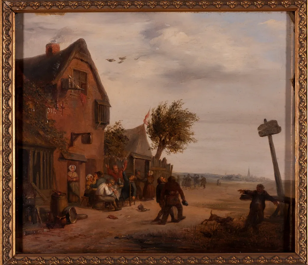 Dorflandschaft mit zechenden Bauern, by Unknown, 1850