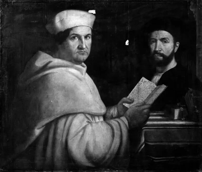 Double Portrait of Two Men, one Dressed in Ecclesiastical Dress, by Unknown, oil, 1550