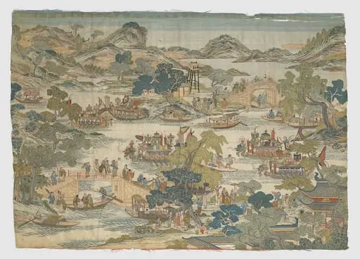 清    緙絲龍舟競渡圖|Dragon-boat festival performance, by Unknown, 1799