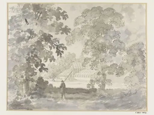 Drawing of Gardens and Greenhouse, by Unknown