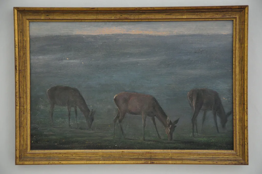 Drei äsende Hirschkühe, by Unknown, unspecified, 1850