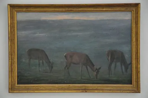 Drei äsende Hirschkühe, by Unknown