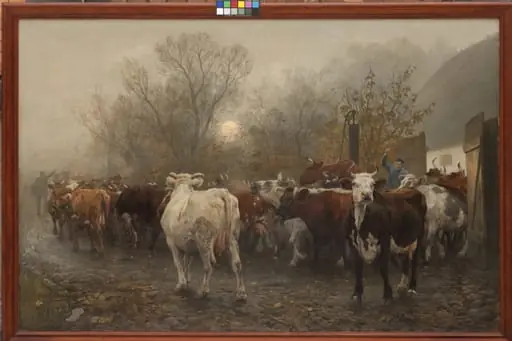 Driving Cows out of the Cowhouse, by Unknown