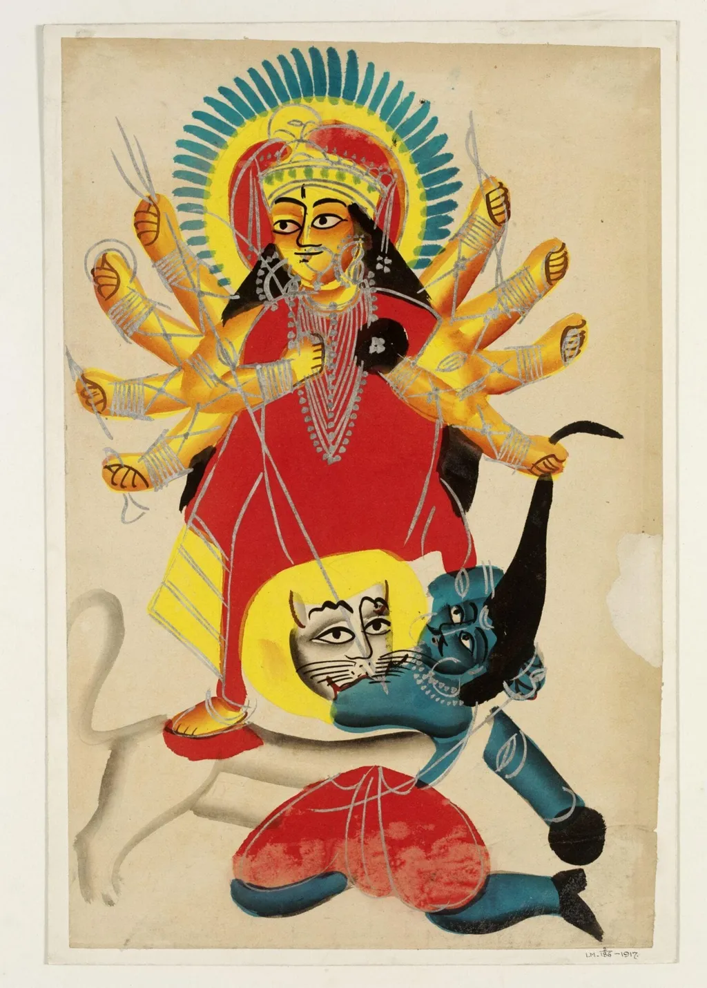Durga and Mahishasura, by Unknown, paint, 1880