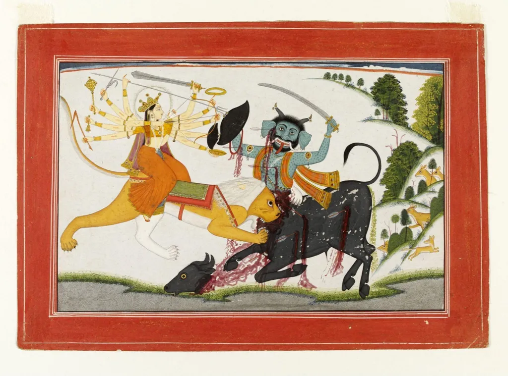 Durga and Mahishasura, by Unknown, paint, 1760