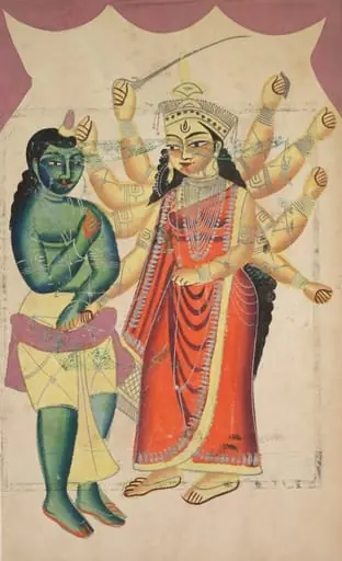 Durga (verso), from a Kalighat album, by Unknown