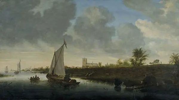 Dutch river scene, by Unknown