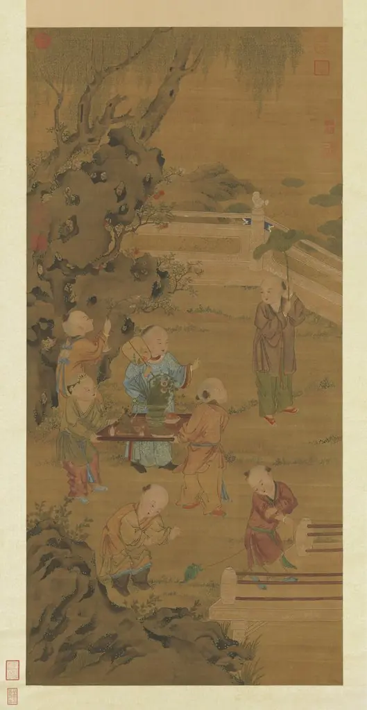 元人夏景戲嬰 軸, by Unknown