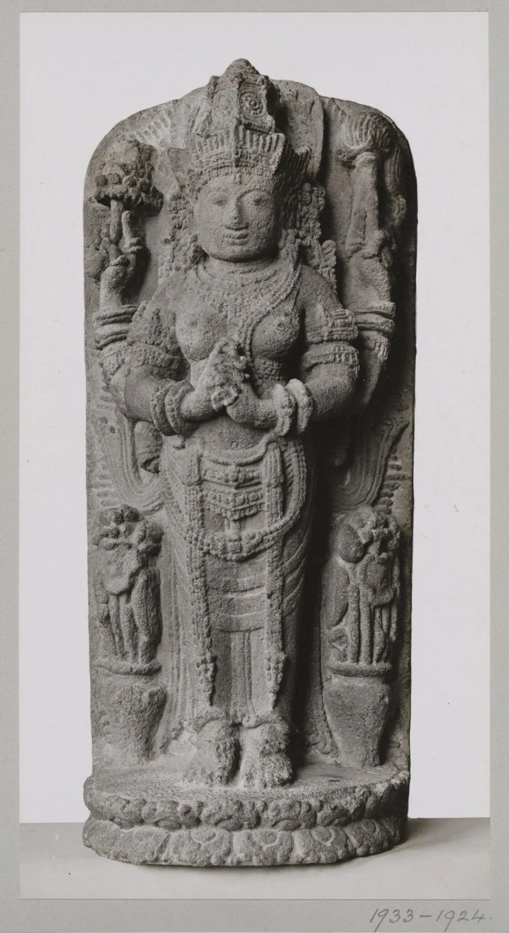 East Javanese volcanic rock sculpture, relief figure of Umā, early 15th century, V&A Museum, London, by Unknown, photographic, 1924