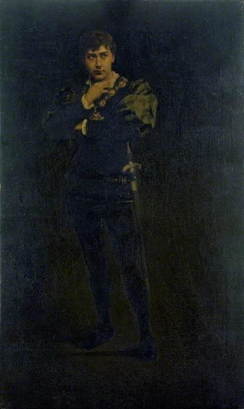 Edward Compton (1854–1918), as Hamlet in 'Hamlet' by William Shakespeare, by Unknown, oil, 1888