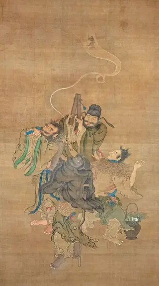 八仙図|Eight Daoist Immortals Welcoming Jurōjin, by Unknown, 1649