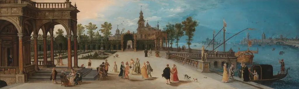 Elegant Party on a Terrace of a Venetian-inspired Setting, by Unknown