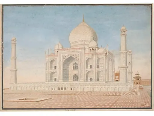 Elevation of the east side of the Taj Mahal, Agra, with part of the surrounding tiled terrace and water-tank in the foreground., by Unknown