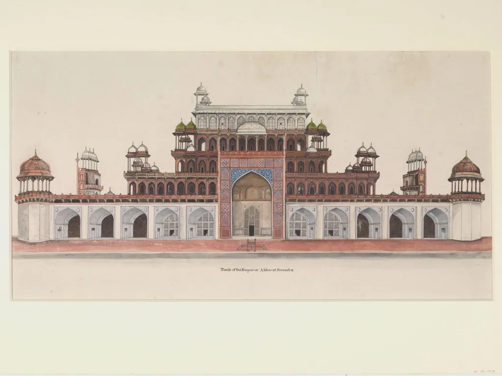 Elevation of the front of the mausoleum of the Emperor Akbar at Sikandra near Agra, by Unknown, 1819