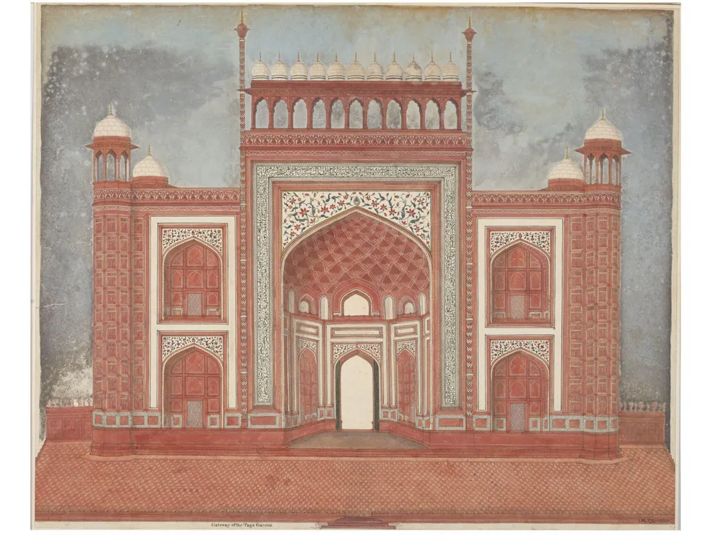 Elevation of the great gateway of the garden court of the Taj Mahal., by Unknown, 1819