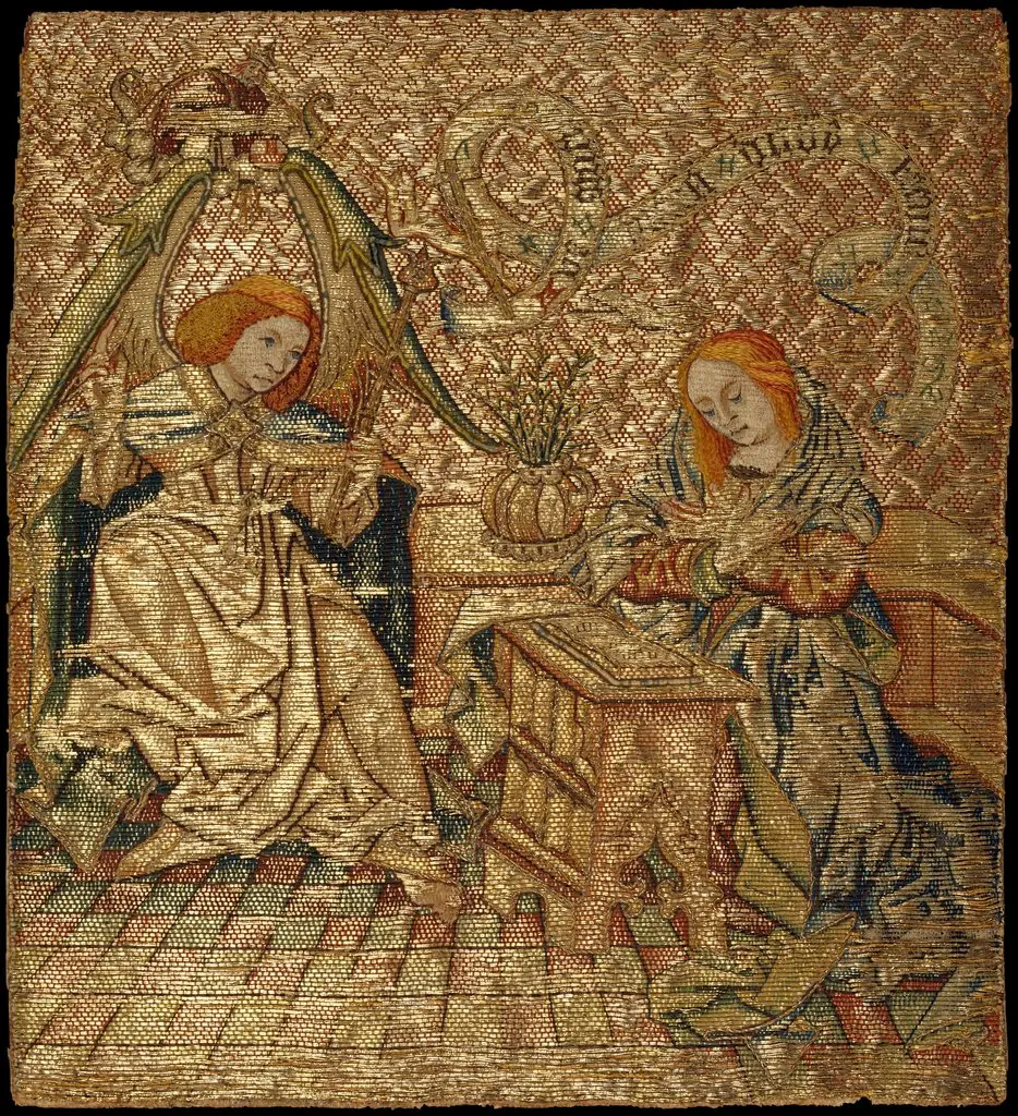Embroidery with the Annunciation, by Unknown, 1450