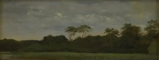 En eng ved en skovsø, by Unknown