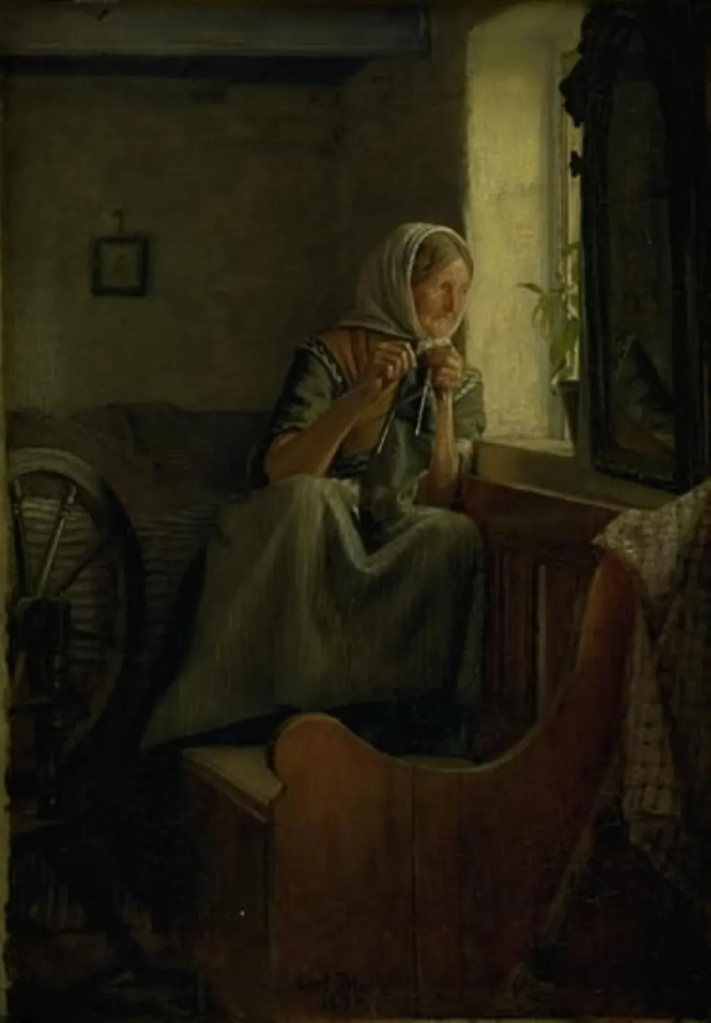 En gammel bondekone, der ser ud af et vindue, by Unknown, 1874