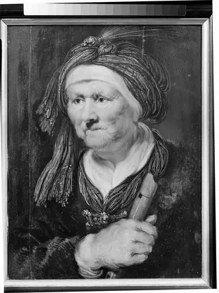 En gammel kone. Allegorisk fremstilling af hørelsen, by Unknown, 1650