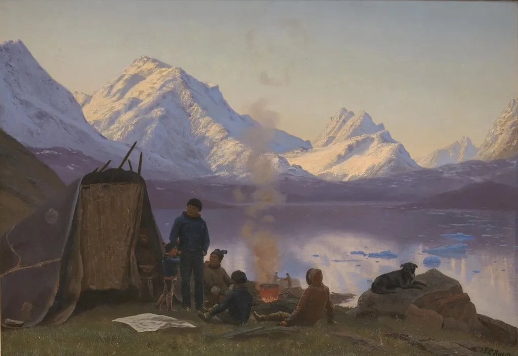 En grønlandsk boplads ved en fjord. Sommer, by Unknown, 1883