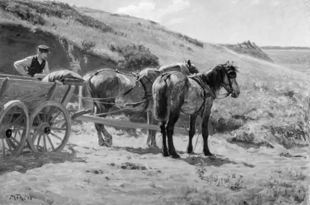 En hestevogn i en grusgrav, by Unknown, 1910
