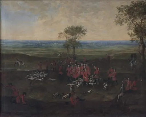 En jagt hvori prinsesserne deltager, tildels i mandlige dragter, by Unknown