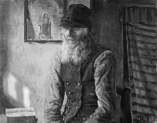 En jysk bonde læser i Bibelen, by Unknown