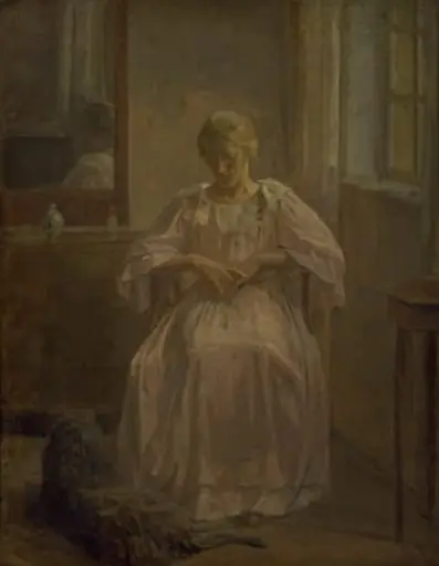 En ung pige, Sophie Lofthus, med en hund, by Unknown