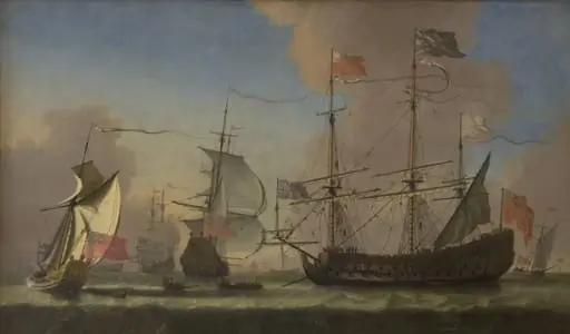 English Warships at Sea in a Fresh Breeze, by Unknown