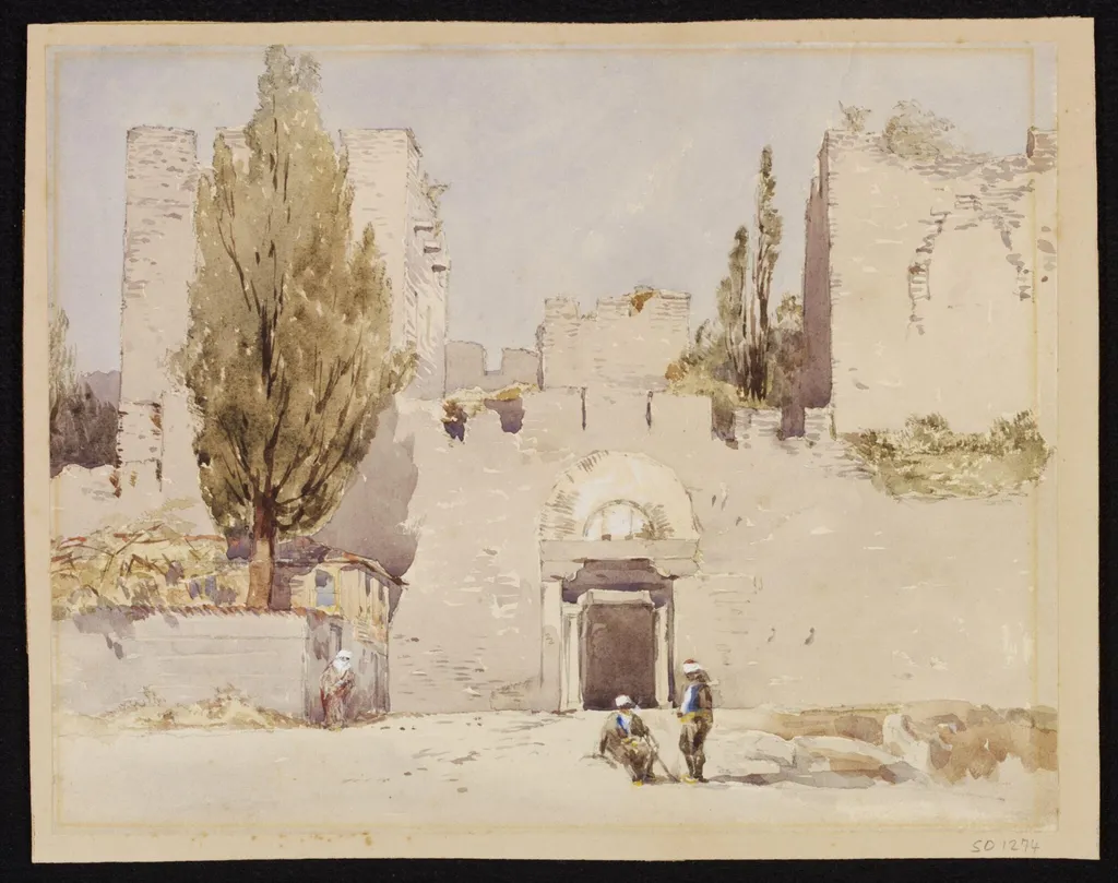 Entrance to the Cannon Gate (Top Kapisi) in Constantinople, by Unknown, watercolor, 1850