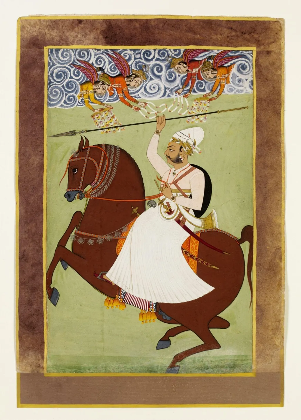 Equestrian portrait with angels, by Unknown, paint, 1850