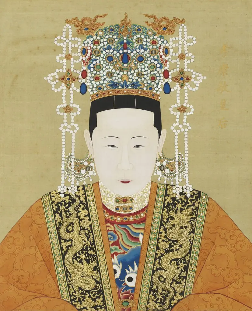 明代帝后半身像册（一）-孝康敬皇后, by Unknown