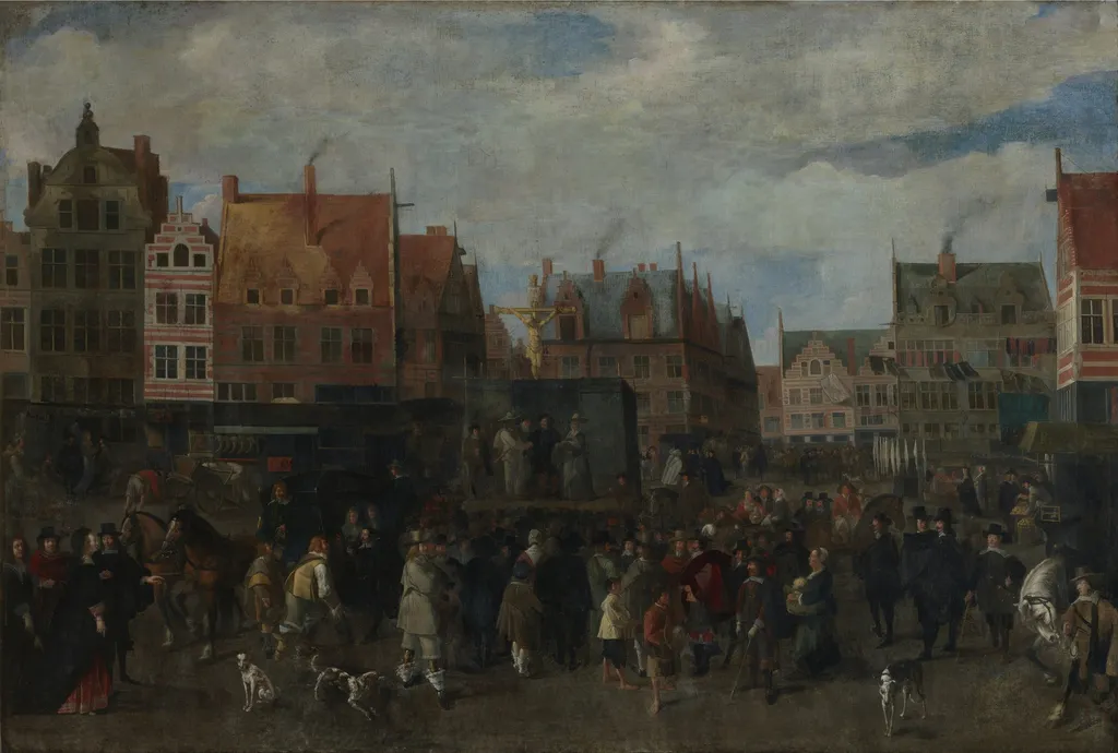 Fair on the Antwerp Meir, by Unknown, oil, 1660