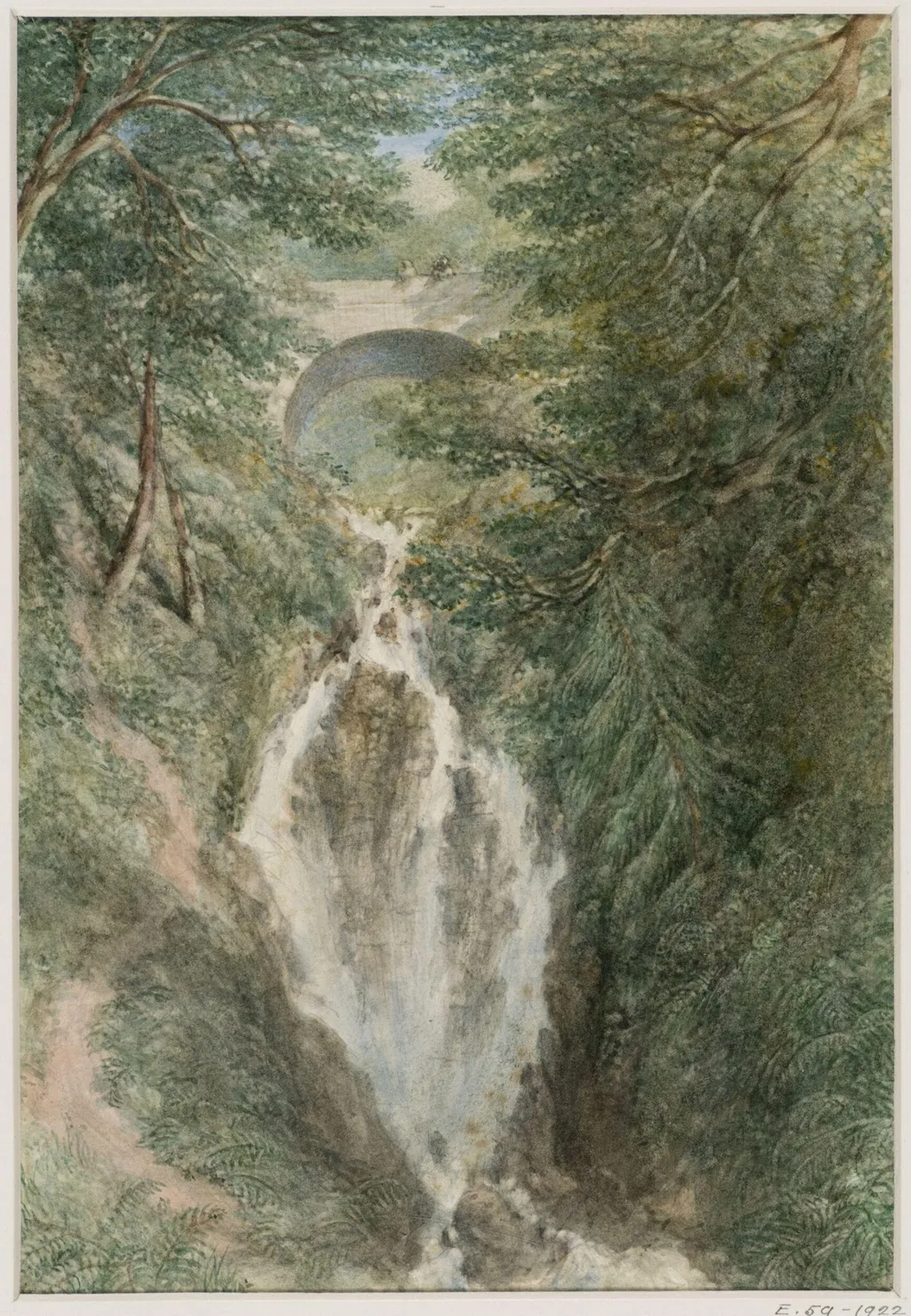 Falls of Corriemulzie, by Unknown, watercolor, 1850