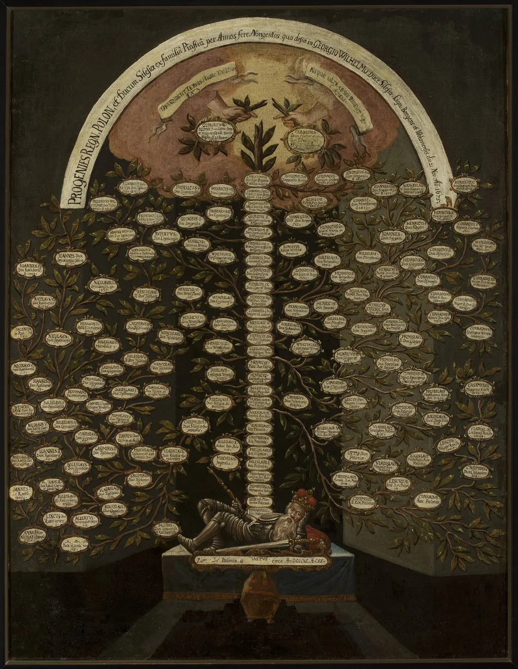 Family tree of the Piasts of Brieg-Liegnitz, by Unknown, oil, 1707