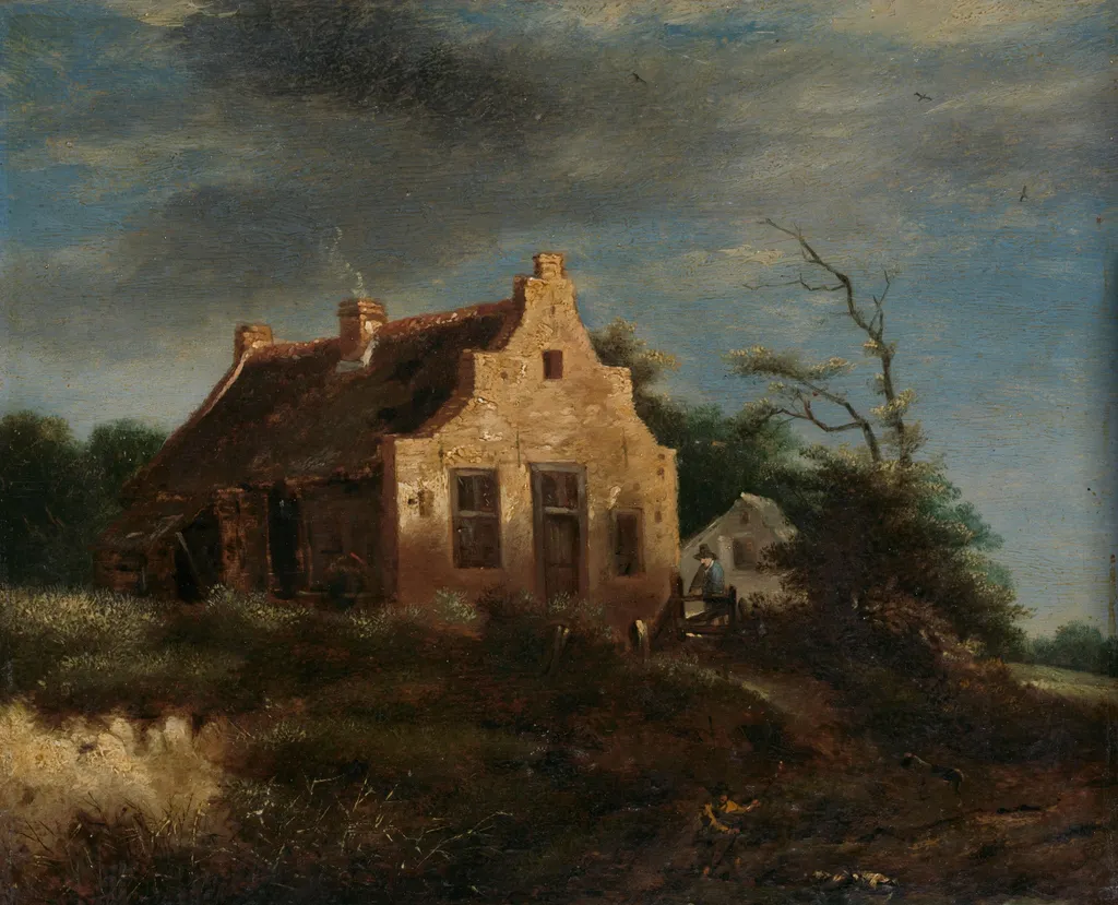 Farm in a wooded dune landscape, by Unknown, unspecified, 1700