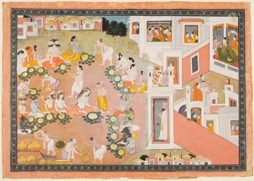 Feast where Vishnu decides he will incarnate as King Dasharatha’s sons, from Chapters 14–15 of the "Bala Kanda" (Book of Childhood) of a Ramayana (Rama’s Journey), by Unknown