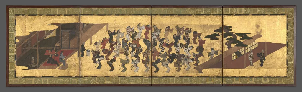 Festive Dancing at a Samurai Residence (Fūryū odori zu byōbu), by Unknown, unspecified, 1660