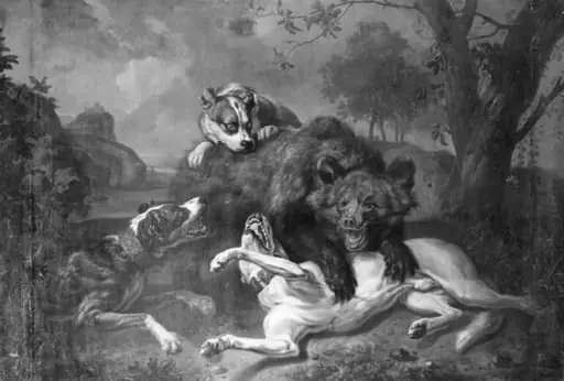 Fight between Bear and Dogs, by Unknown