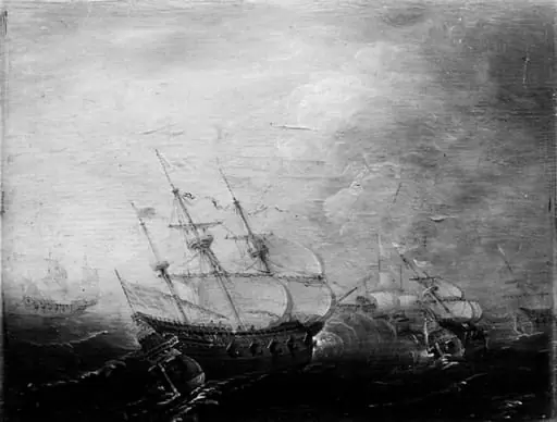 Fight between two Ships on Rough Sea, by Unknown