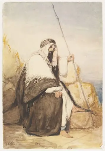 Figure of a Man in Arab dress, seated, holding a spear, by Unknown