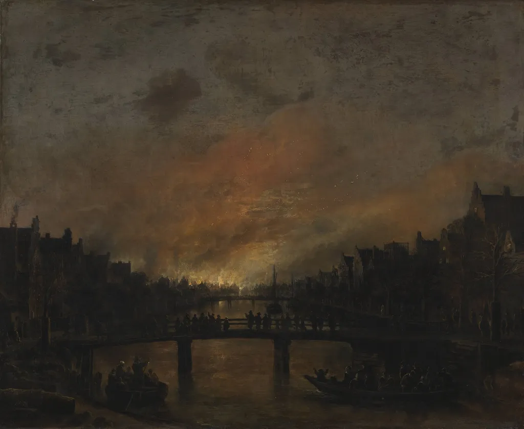 Fire at Amsterdam by Night, by Unknown, 1650