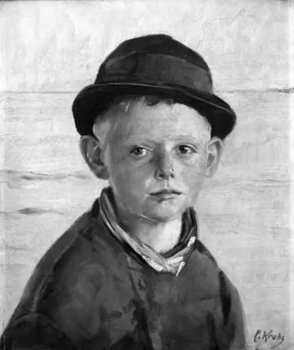Fisher Boy by the Sea, Evening Sun, by Unknown
