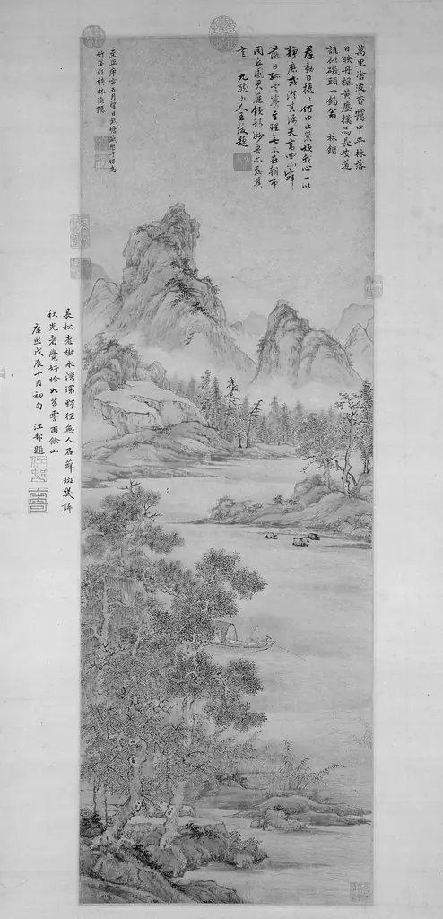 Fishing Recluse by an Autumn Grove, by Unknown