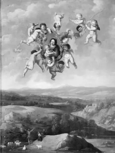 Floating Angels with Image of the Virgin, by Unknown