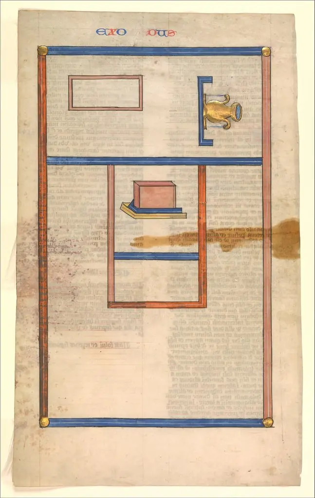 Floor Plan of the Tabernacle, one of six illustrated leaves from the Postilla Litteralis (Literal Commentary) of Nicholas of Lyra, by Unknown, 1360