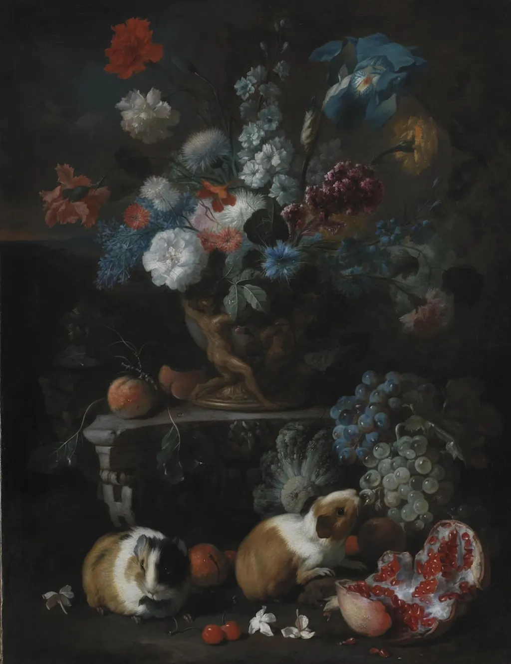 Flower Piece with Guinea Pigs, by Unknown, 1750