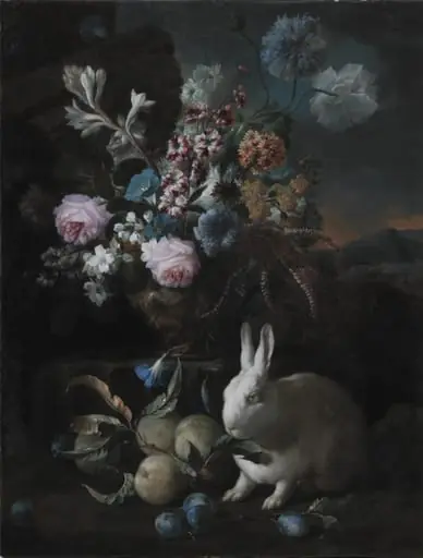 Flower Piece with Rabit, by Unknown