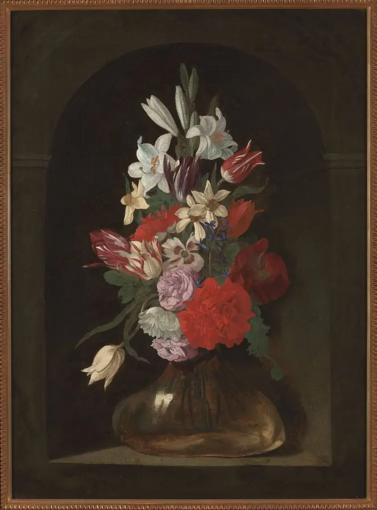 Flowers in a vase, by Unknown